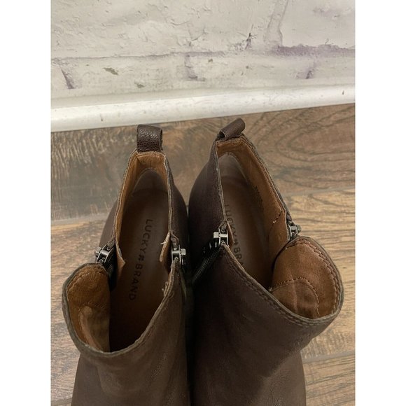 Lucky Brand‎ Basel Bootie Size 8M Dark Brown Double Zippers Chunky Heal Leather - Picture 3 of 16